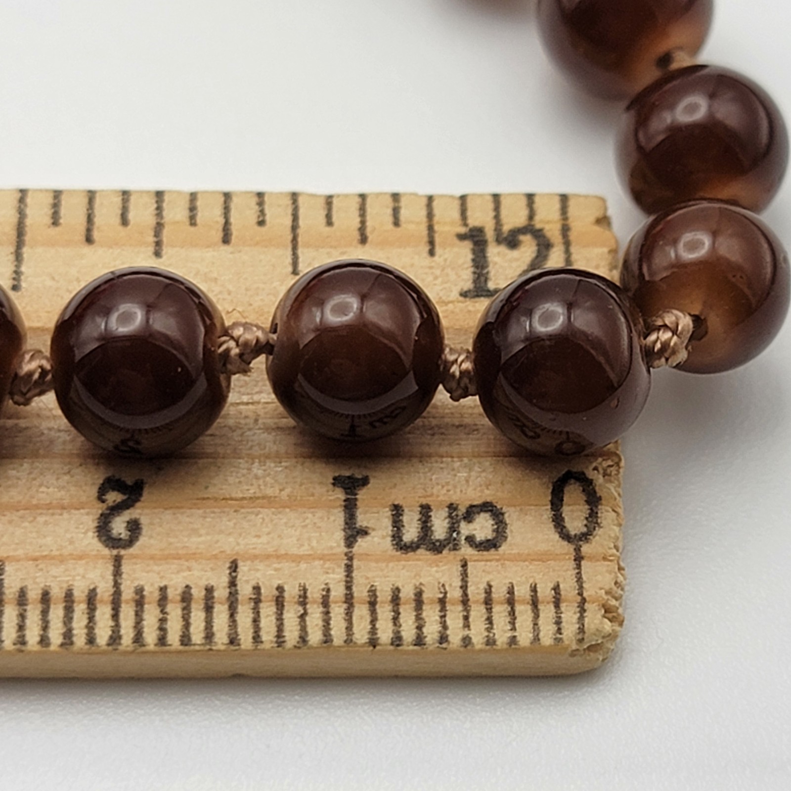 Brown Agate Beaded Necklace 58″ Continuous Strand 8.2mm Hand Knotted