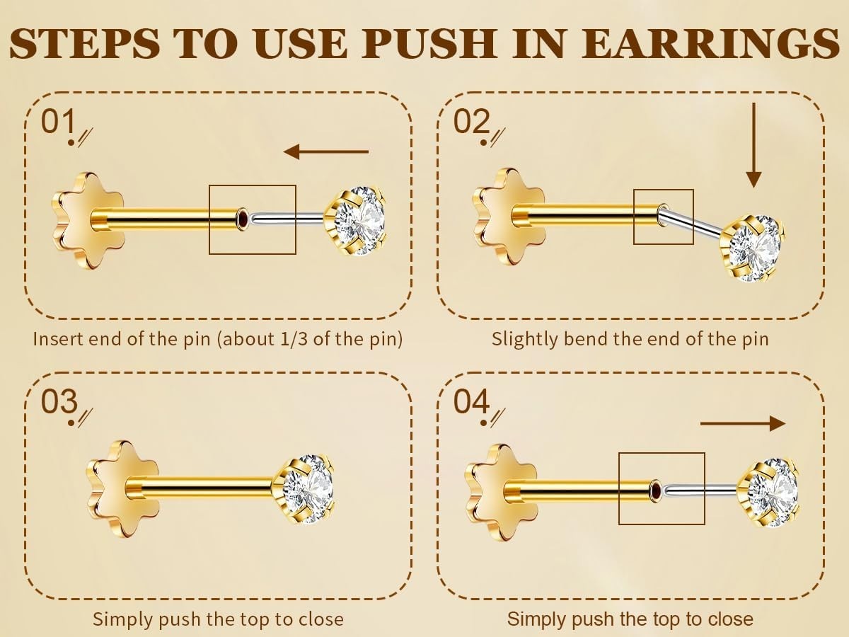 5Pairs 18G 20G Threadless Earring for Women 316L Stainless Steel Push in Earr…