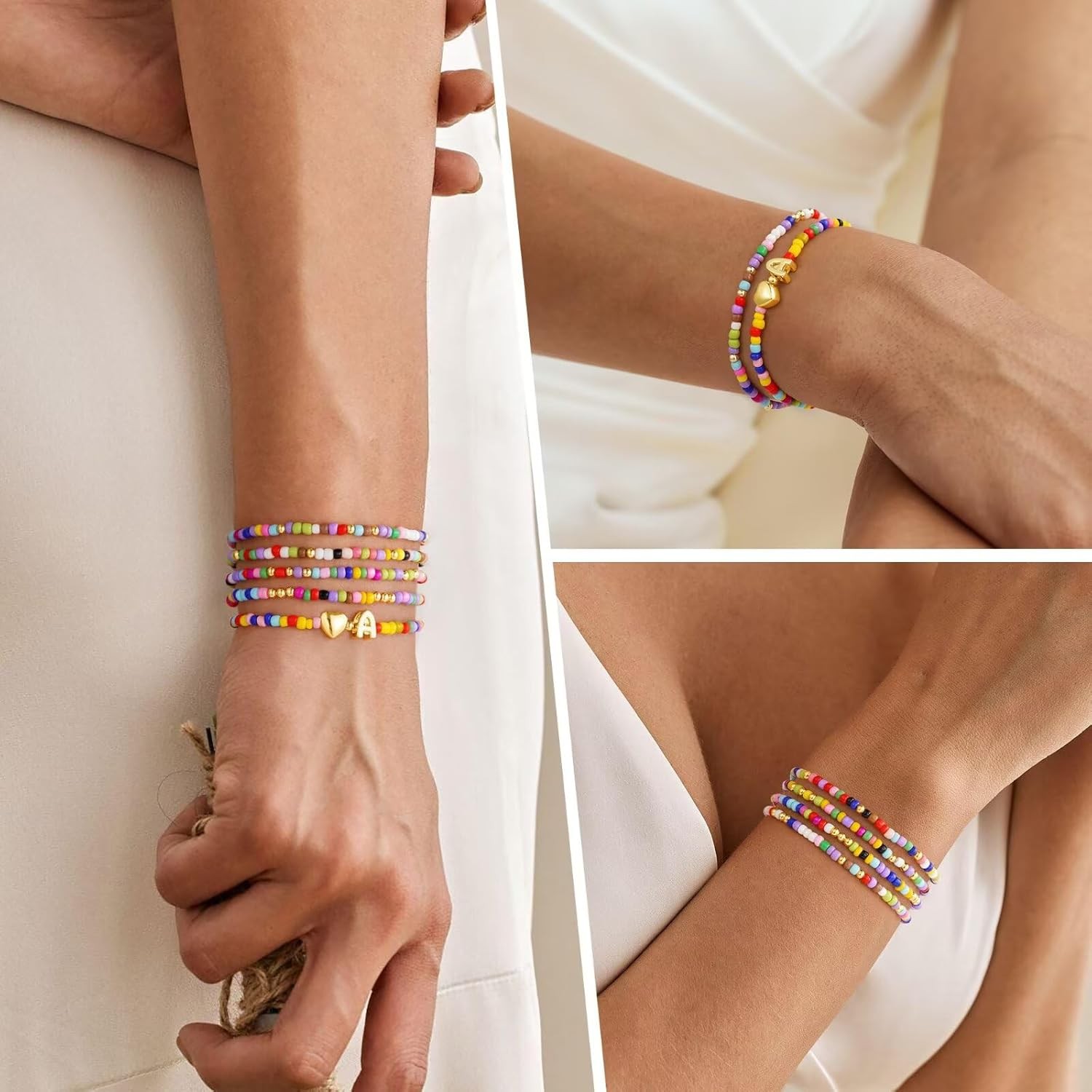 M MOOHAM 5PCS Colorful Beaded Initial Bracelets for Girls Women – Cute…
