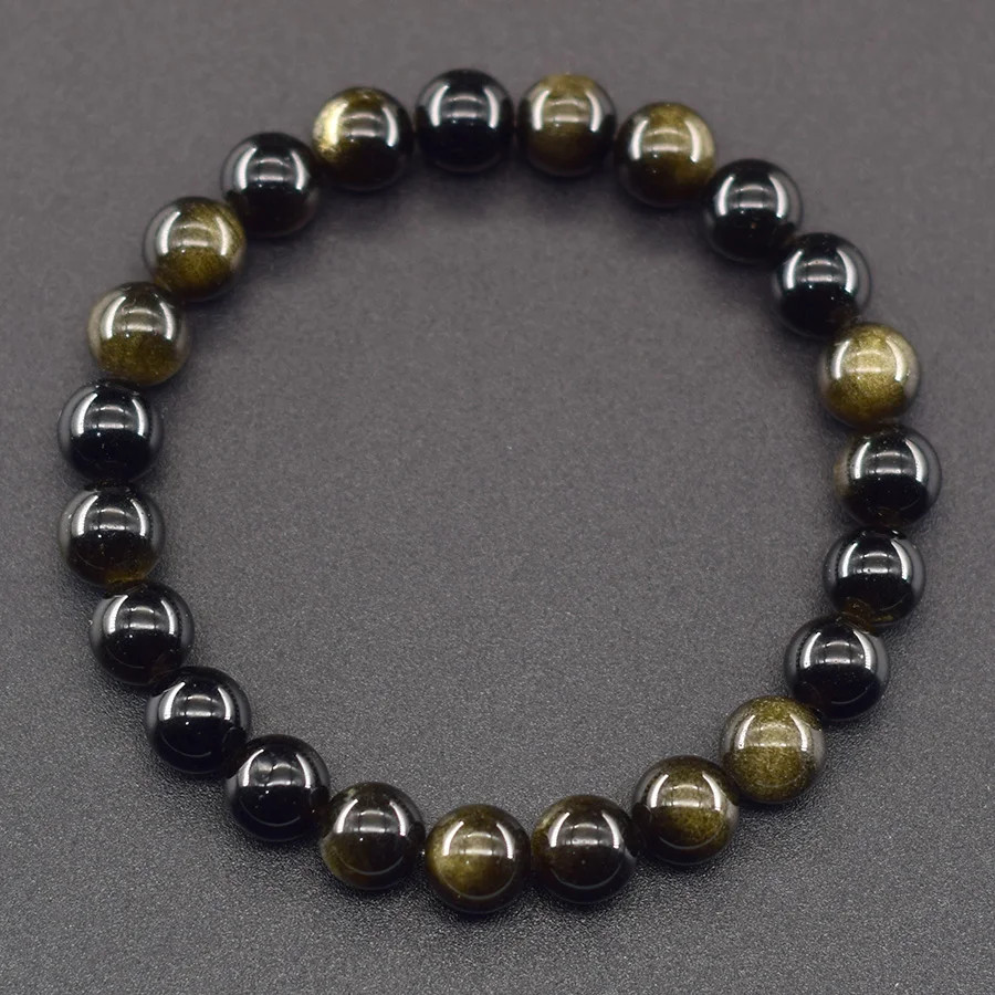 Golden Obsidian Beaded Bracelet Natural Stone Rainbow Tourmaline Energy Jewelry