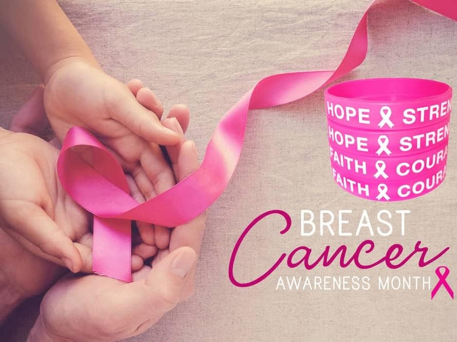48 Pcs Breast Cancer Awareness Pink Ribbon Bracelets Rubber Wristbands Strength