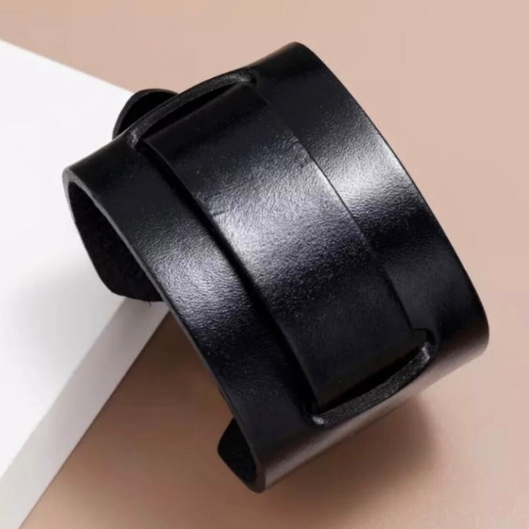 Wide Smooth Wrap Layer Leather Punk Bangle Watch Bracelet in Black or Brown