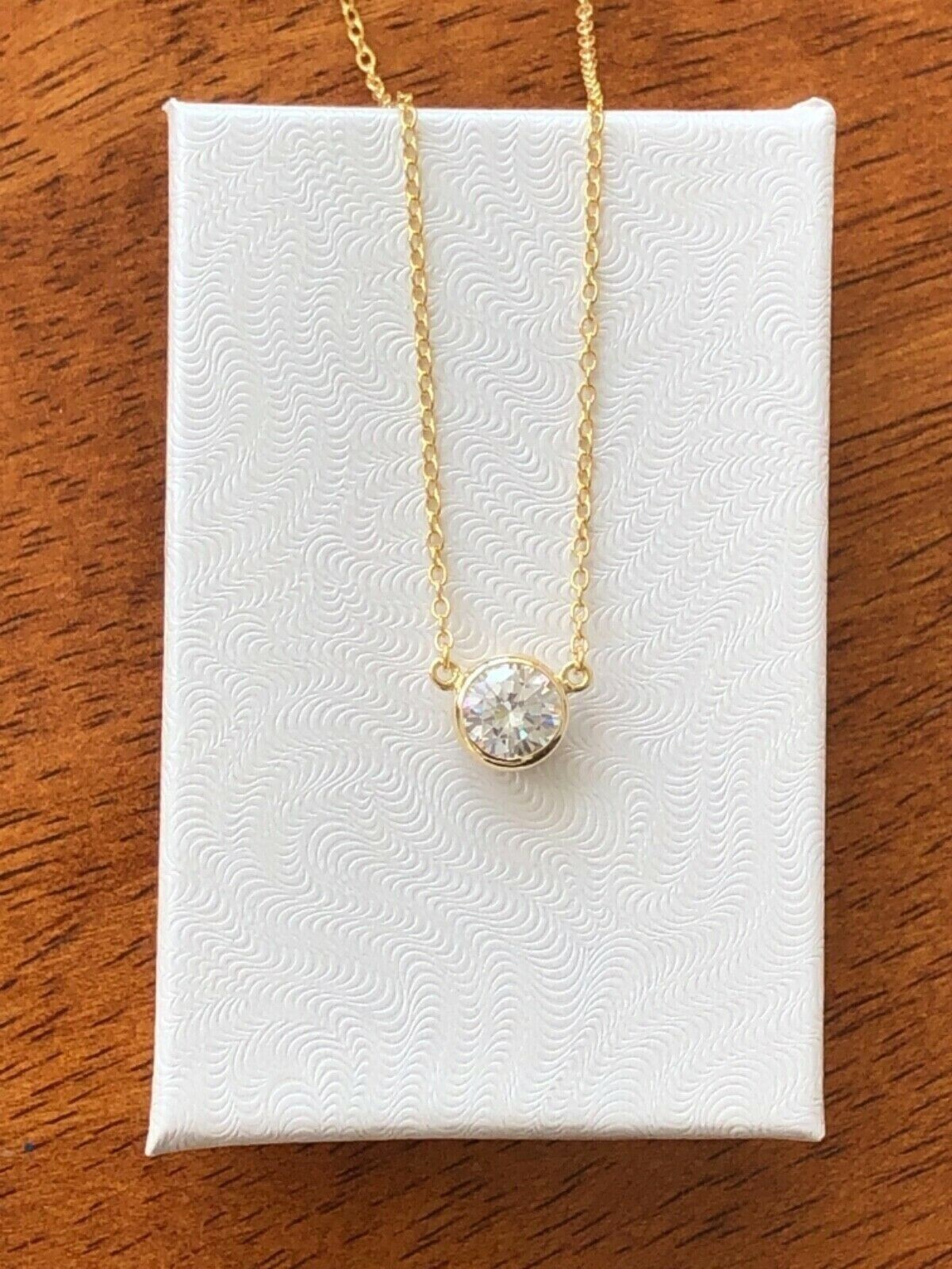 925 Sterling Silver Bezel CZ Round Solitaire Pendant Necklace Tiny 6.8mm 17.25″