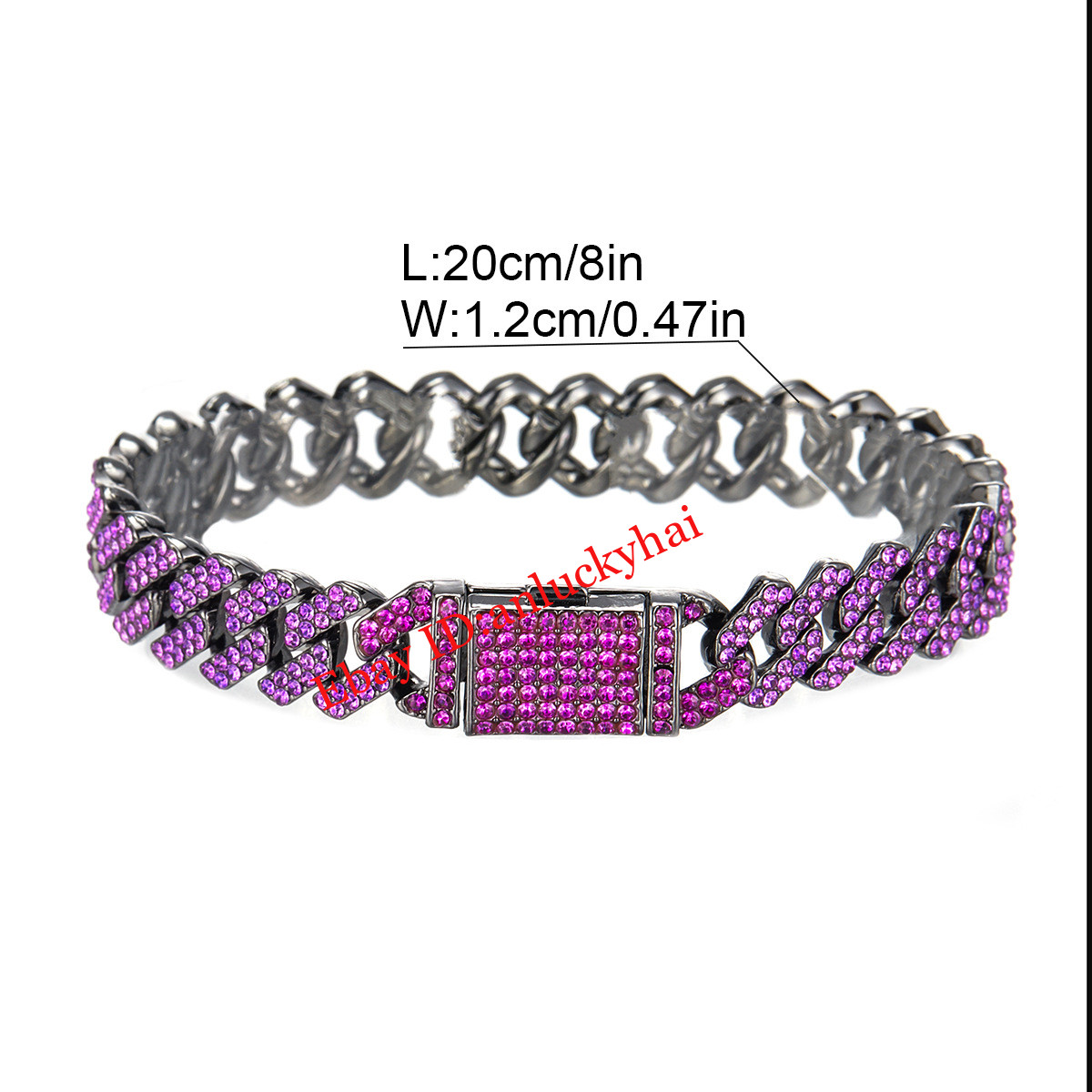 Cuban Chain Alloy Full Diamond Purple Hip Hop Bracelet Men’s Rap Cool Necklace