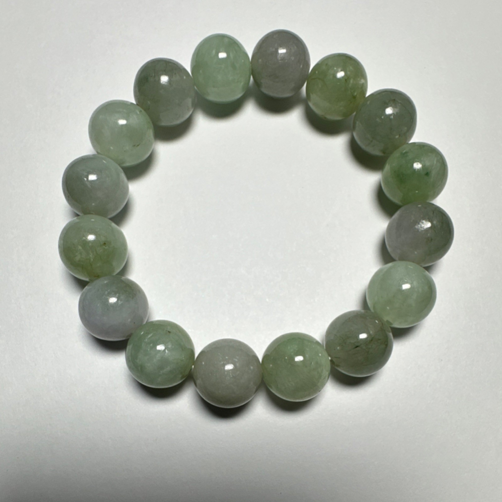 Genuine Burmese GradeA Bracelet Round Green Jade Beads 13.5mm. Size 7-7.5 inches