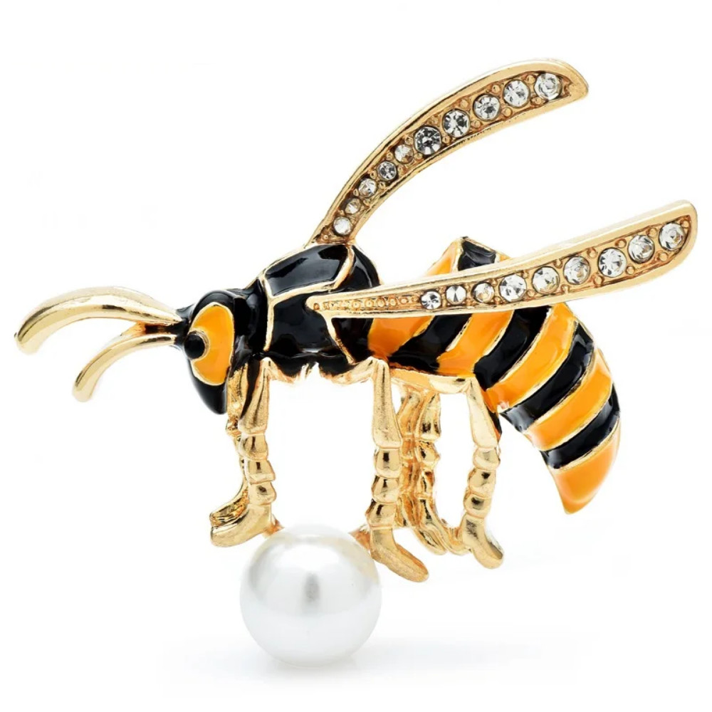 Cute Enamel Bee Brooch Pin –Rhinestone Pearl Insect Jewelry, Unisex Summer Gift