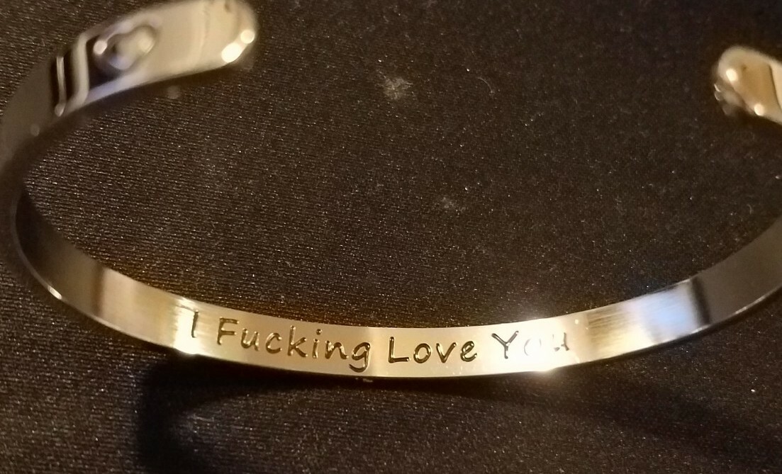 M Mooham Stainless Steel I F*%7ing Love You Silver Hideapoo Cuff Bracelet