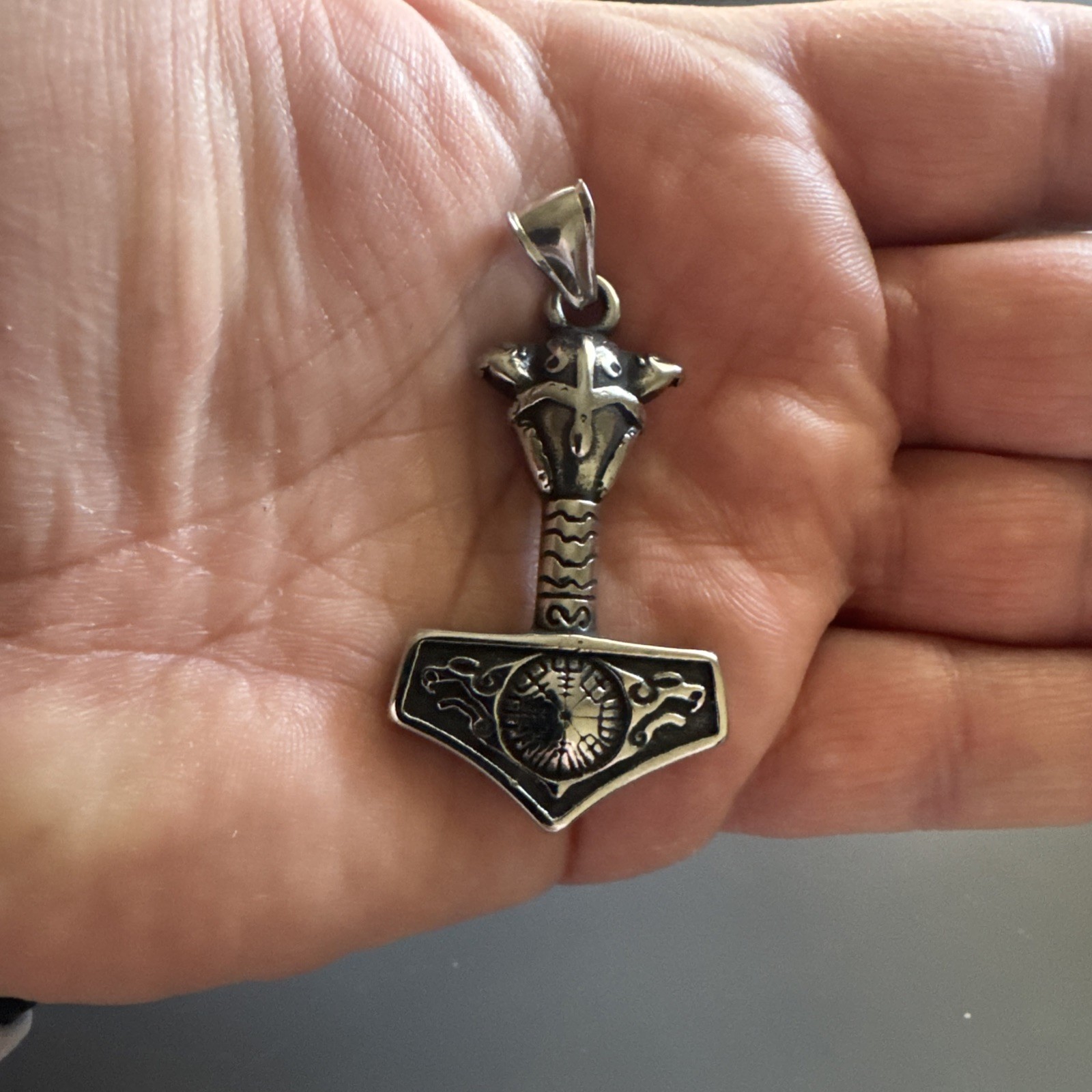 Mjolnir Hammer Stainless Steel Thor Pendant Nordic Viking 24” Box Chain Gift