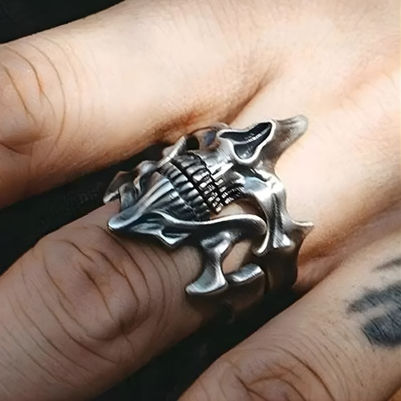 Dual Skull Ring (Adjustable) Gothic Rave Punk Silver Ring Set Y2K