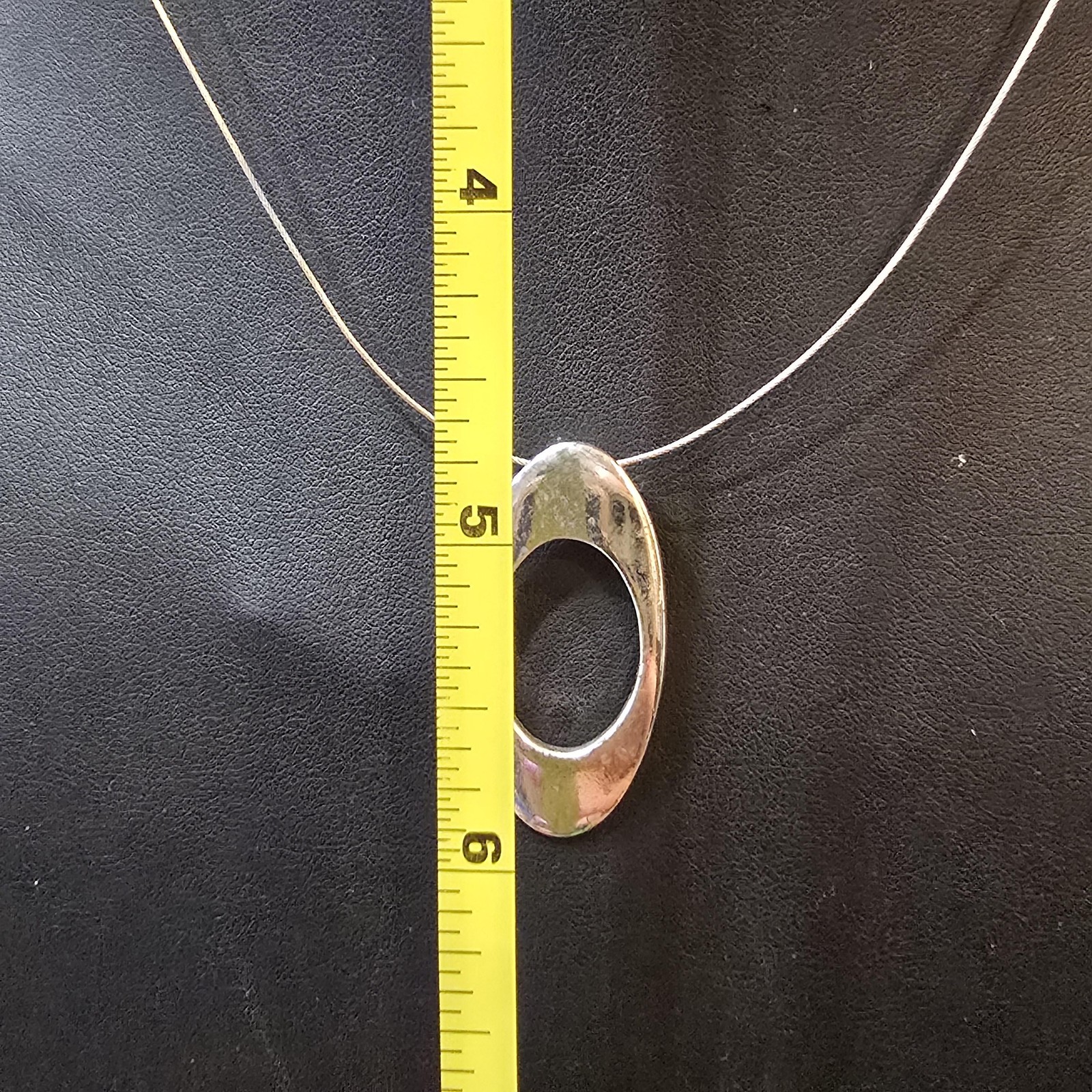 Silver Tone Oval Pendant Necklace Womens NY Chain Lobster Clasp Modern Jewelry