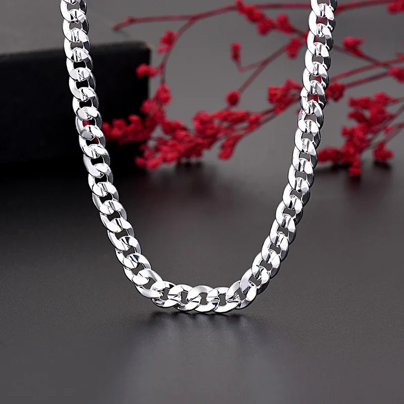 925 Sterling Silver 7Mm Cuban Chain Necklace Noble Charms for Women Men Lady Con