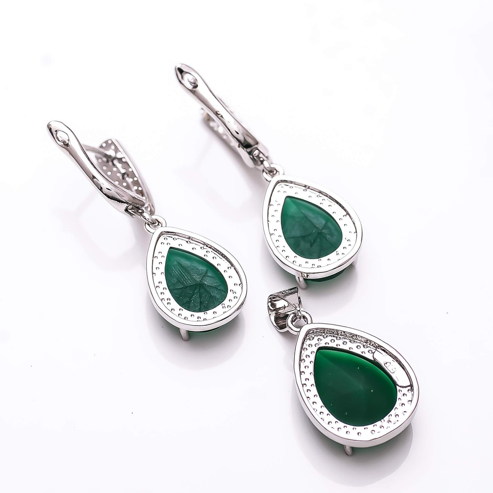 Emerald Simulated 925 Sterling Silver Pendant Earring Set PS8096, Christmas Gift