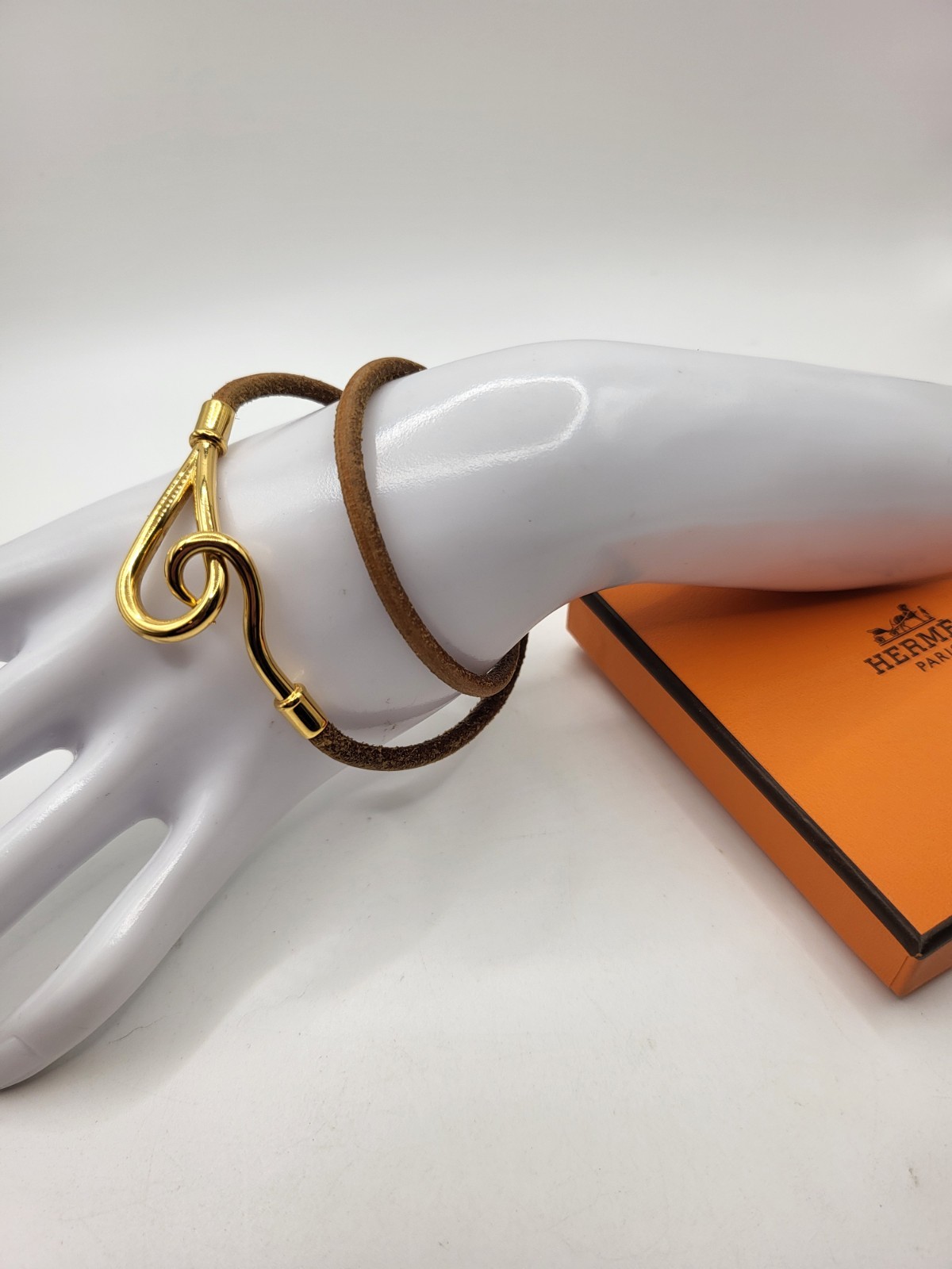 HERMÈS Double Wrap Leather Jumbo Hook Bracelet Necklace Unisex Box MSRP $495