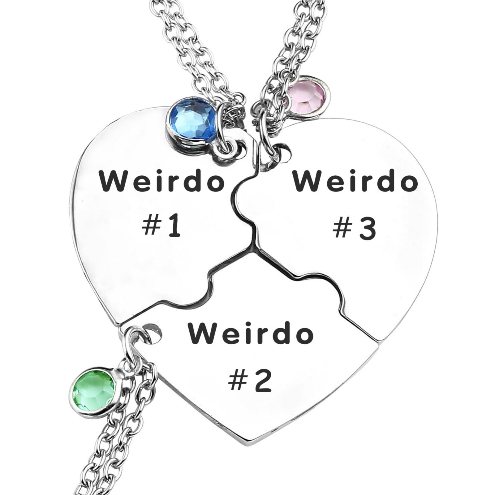 💖Stainless Steel Weirdo #1 #2 #3 Necklace Heart for Best Friend Couple BFF💞