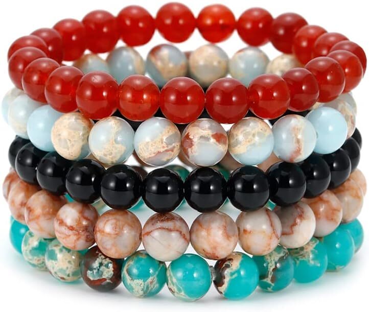 Semi-Precious Gem Bracelet Round Beaded Stretch Bracelets Stress Relief Bangle