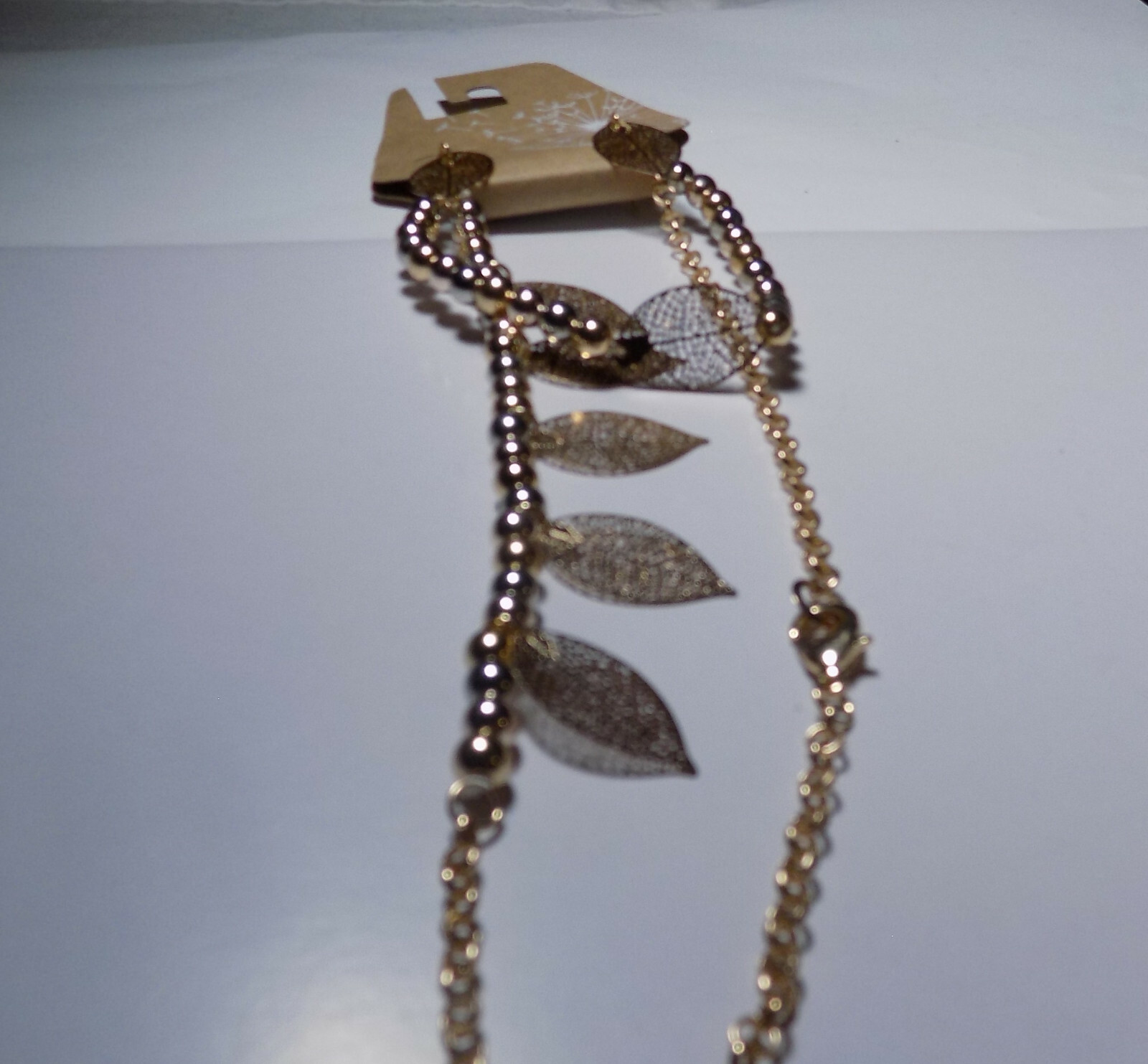 Gold Tone Filigree Leaf 3 PC Bracelet Necklace Earring Set NWT (155)