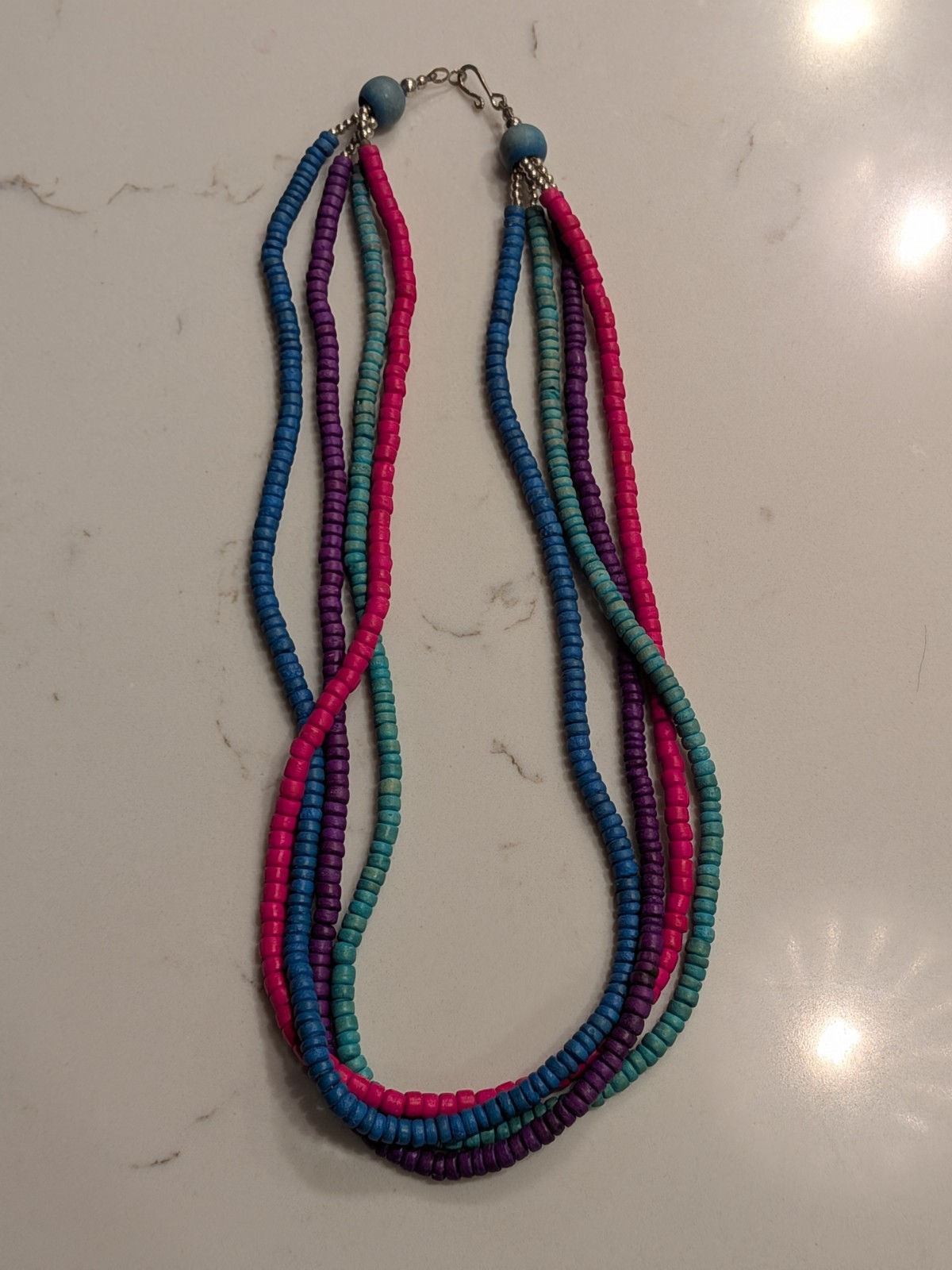 Vibrant Multi-Strand Heishi Bead Necklace Choker Magenta purple-blue Hawaiian