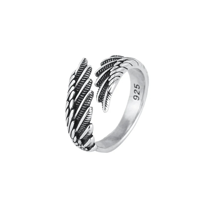 925 Sterling Silver Angel Wing Feather Adjustable Rings For Women Engagement