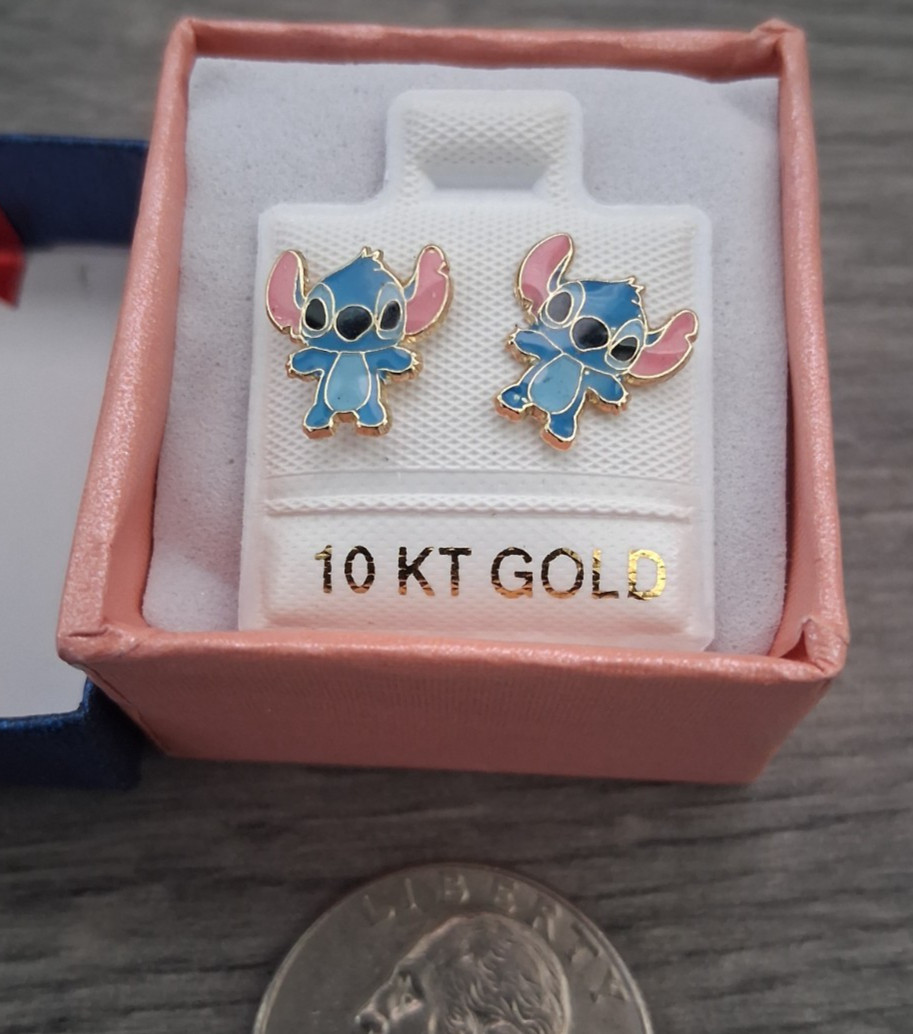 little stitch earrings gold 10K mexican / aretes de little stitch oro de 10K M