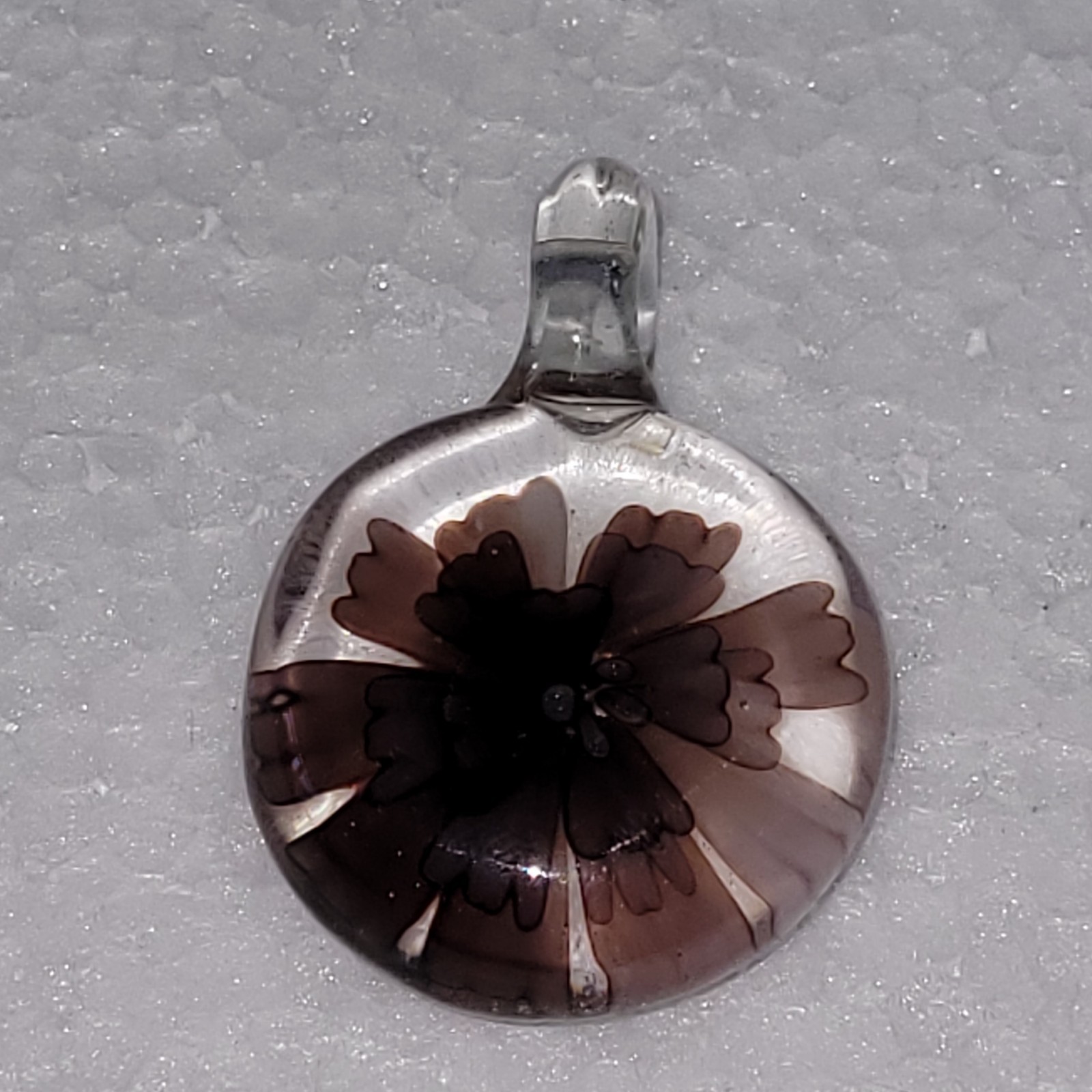 Vintage Mauve Green Flower Lampwork Glass Pendant Floral Implosion 16g