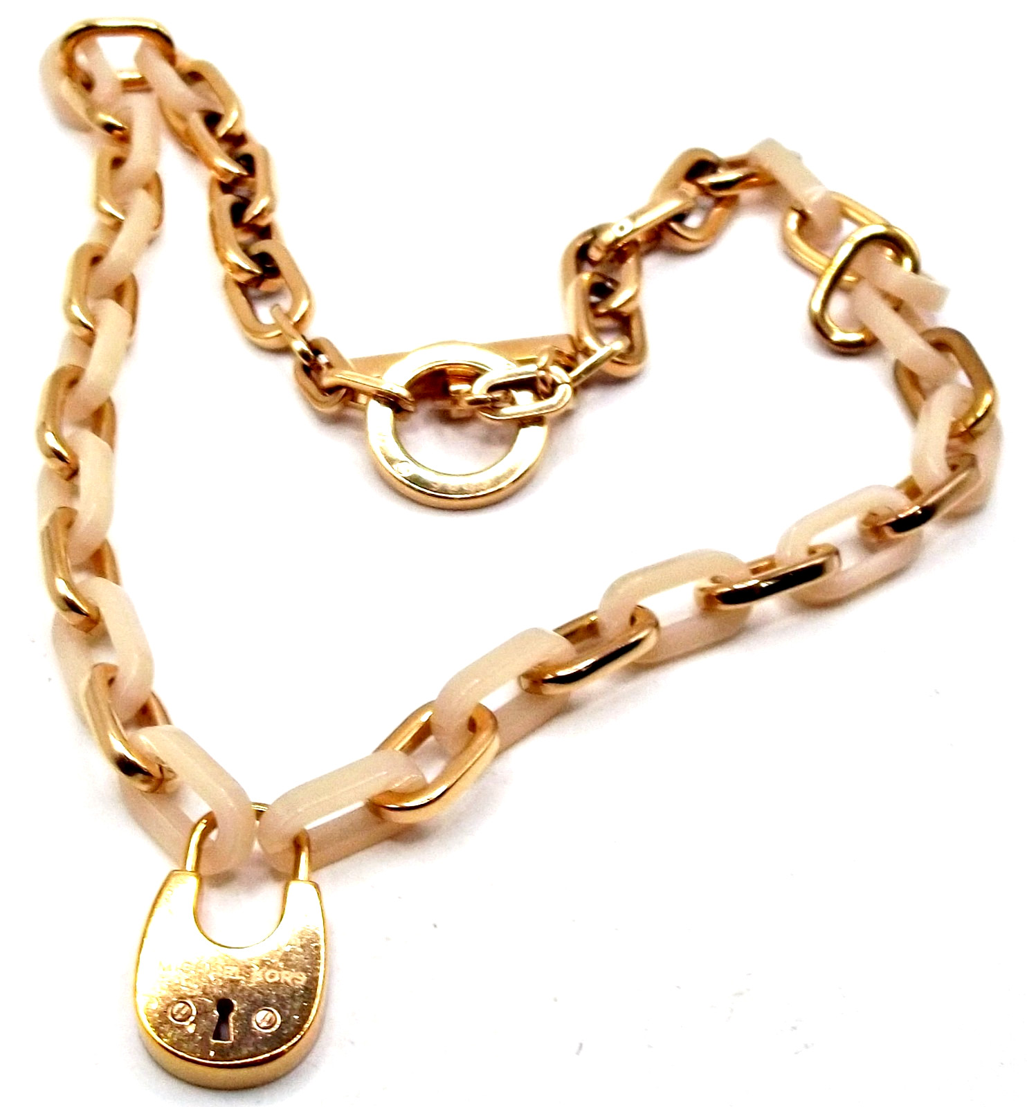 Michael Kors MK Rose Blush Link & GT Link Chain Crystal Pave Padlock Necklace