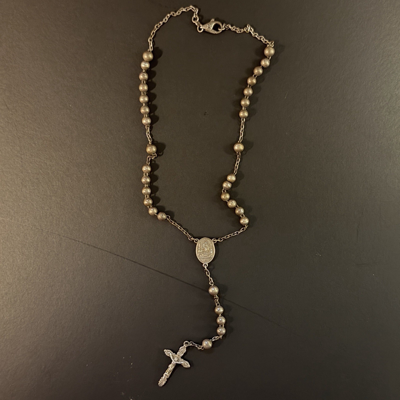 Vintage Dolce & Gabbana .925 Sterling Silver Rosary Necklace Crucifix DG 2000s