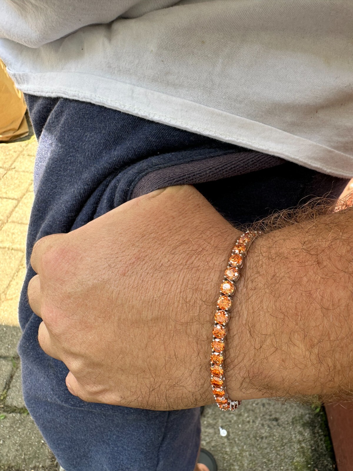Real Iced Orange MOISSANITE 5mm Tennis Bracelet 925 Silver Passes Tester GRA