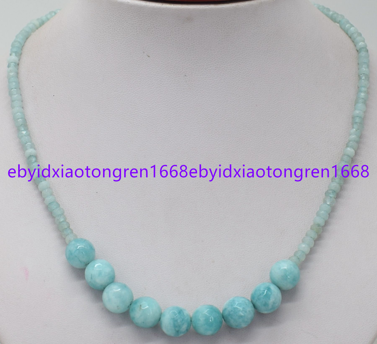 2x4mm & 10mm Faceted Blue Aquamarine Round Gemstone Beads Necklace 18-30 Inch