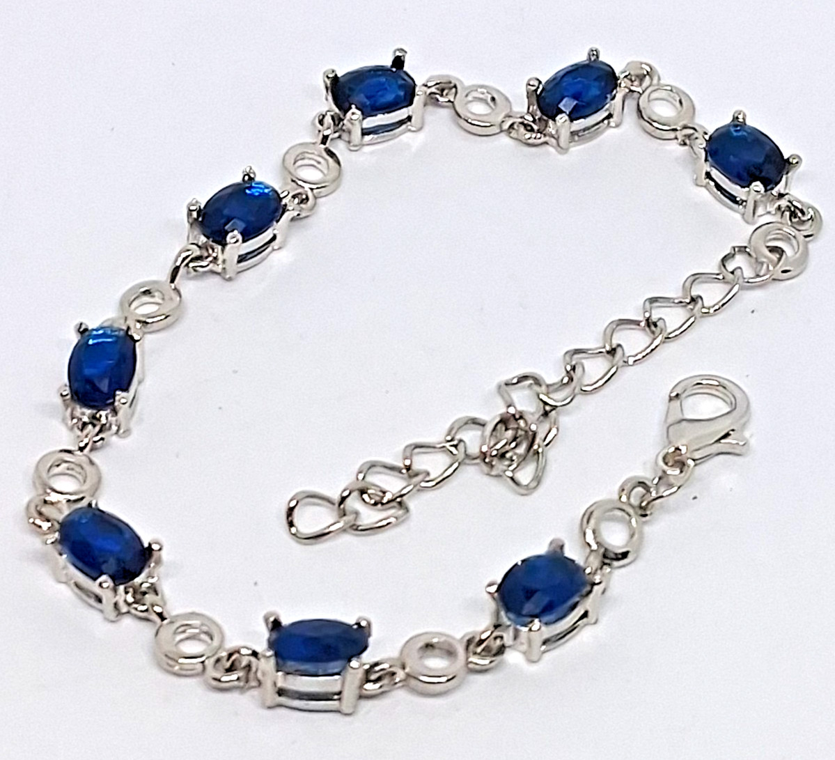 Vintage Silver Tone Blue Glass Rhinestone Tennis Bracelet Size- 7 Inch