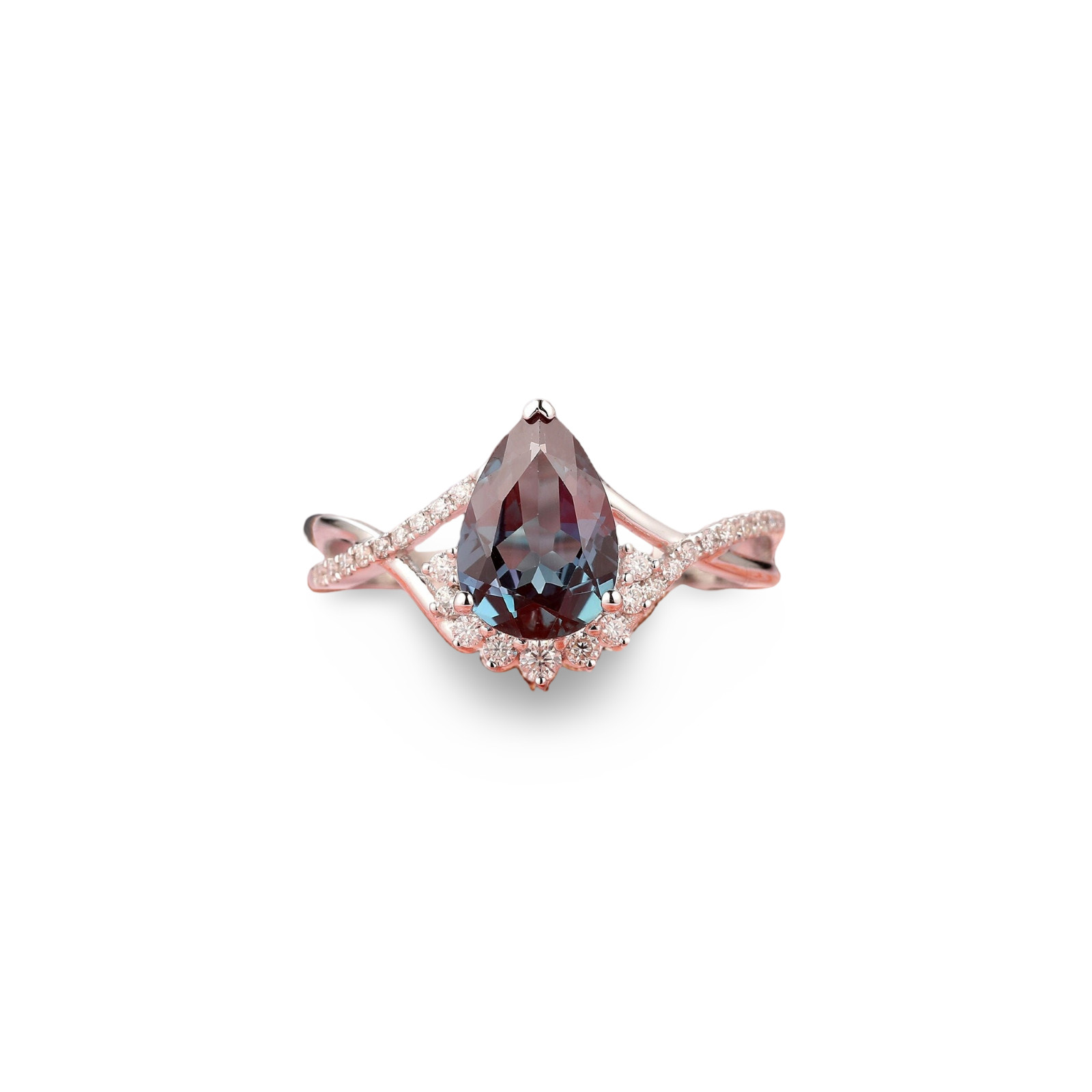 925 Sterling Silver Pear Cut Alexandrite With CZ Handmade Ring, June birthstone