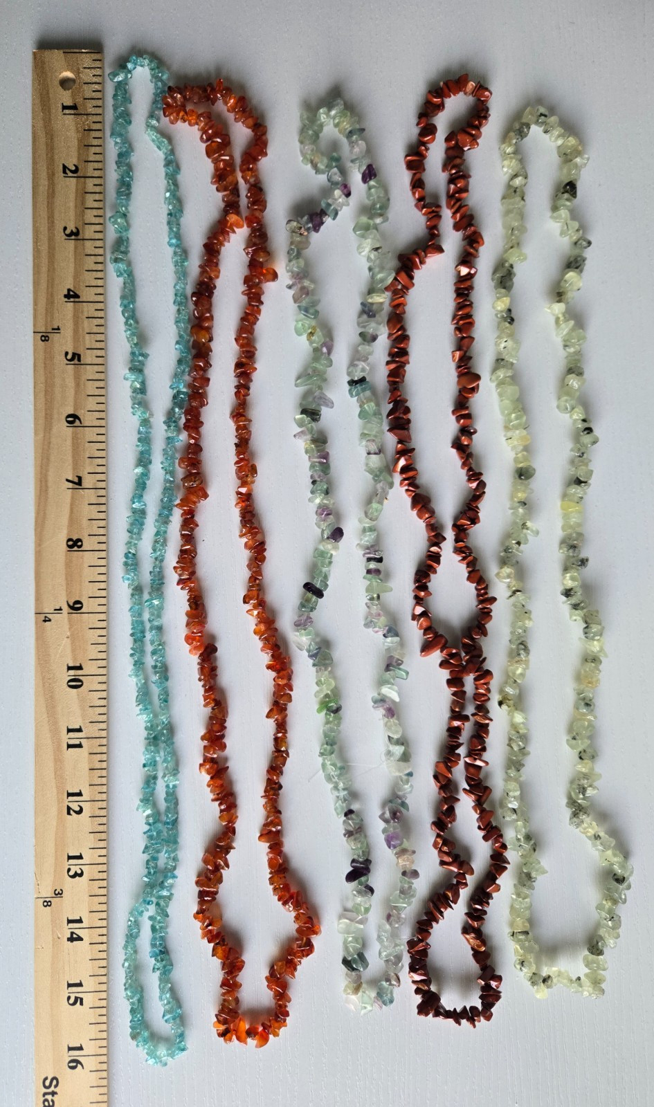 Lot of 5 assorted natural semi-precious gemstone necklaces at least 30 in long