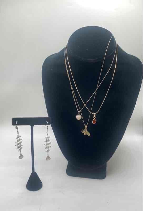 Sterling Silver 925 Jewelry Lot 4pc MOP Labradorite Elephant Heart Necklace 13g