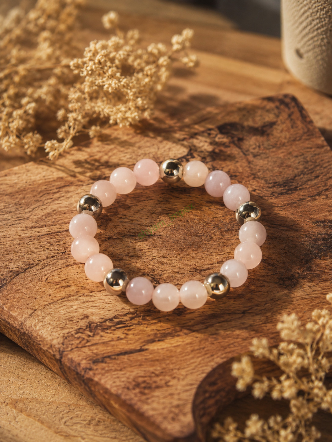 Rose Quartz & Hematite Beaded Stretch Bracelet Healing Crystal Love Stone