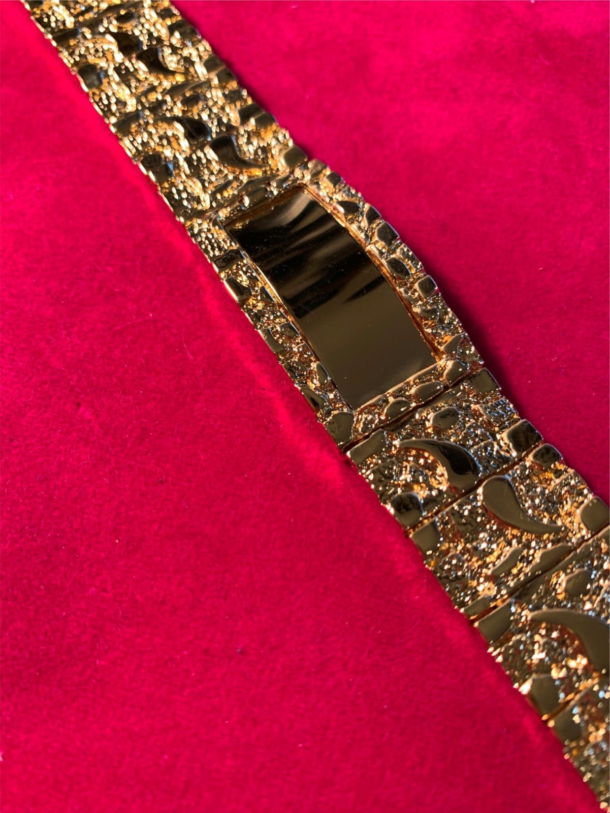 MENS 8 INCH 14KT PLATED ID NUGGET 3/4 INCH WIDE BRACELET OVER 70 GRAMS-16