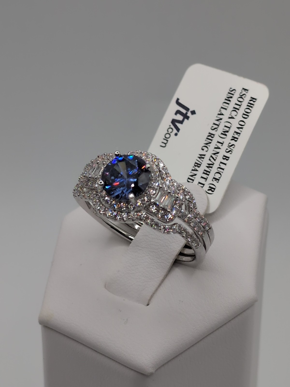 JTV Esotica Tanzanite/White Diamond Simulant Rhodium/Sterling 3 Ring Set Size 12