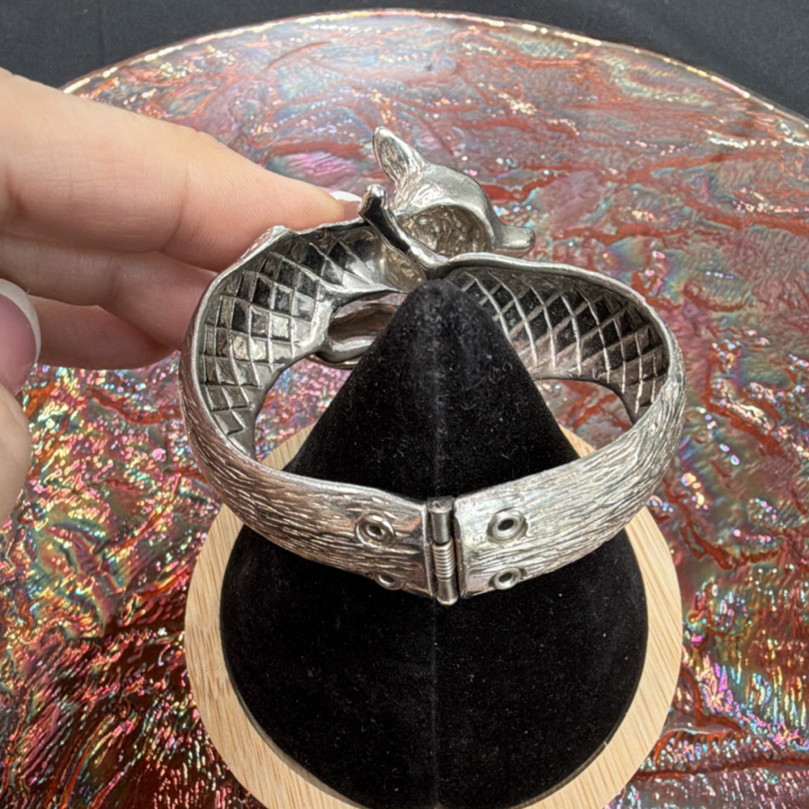 Silver plated Fox Castecliff Bangle Bracelet Hinged 2.5 in.