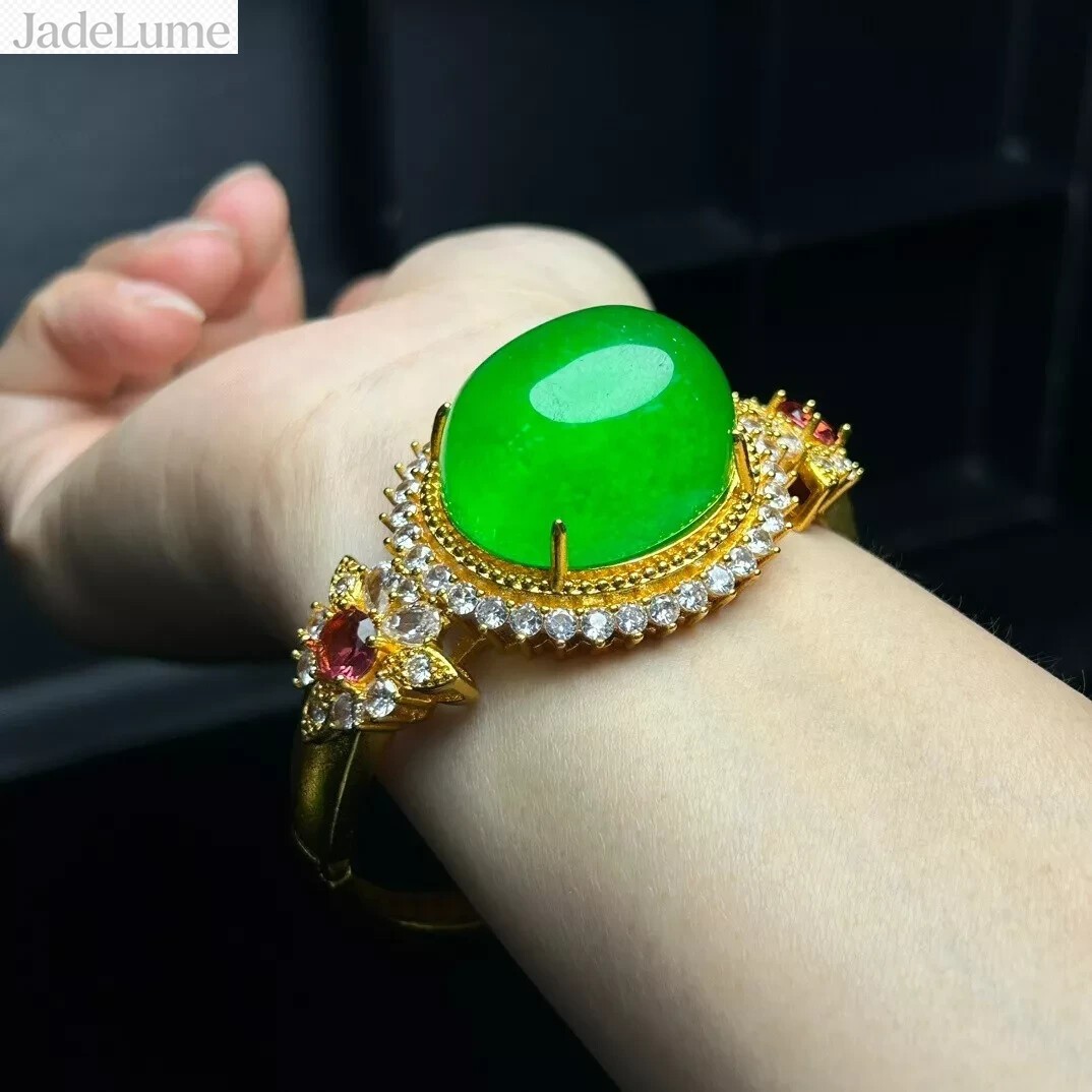Real Natural A high Ice Green Burmese Jade jadeite beads bracelet bangle