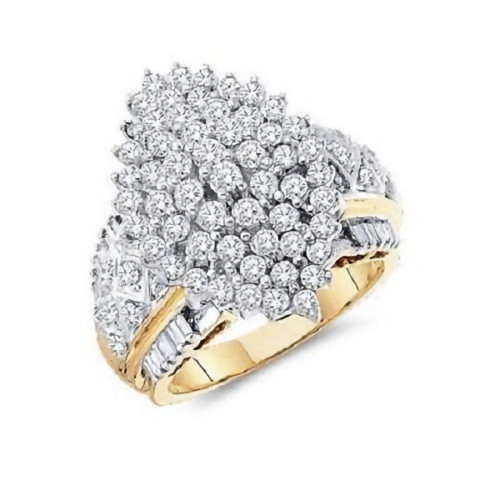 HUGE 3.0CT SIMULATED DIAMOND CLUSTER COCKTAIL RING 14K YELLOW GOLD FN 925 SILVER