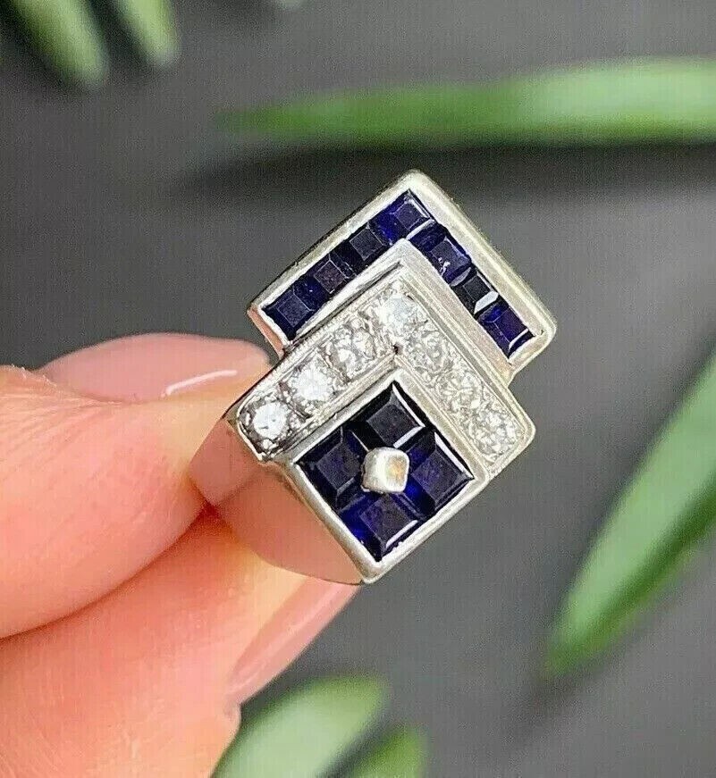 Mens Cluster Simulated 2.00Ct Sapphire Wedding Party Ring 925 Sterling Silver