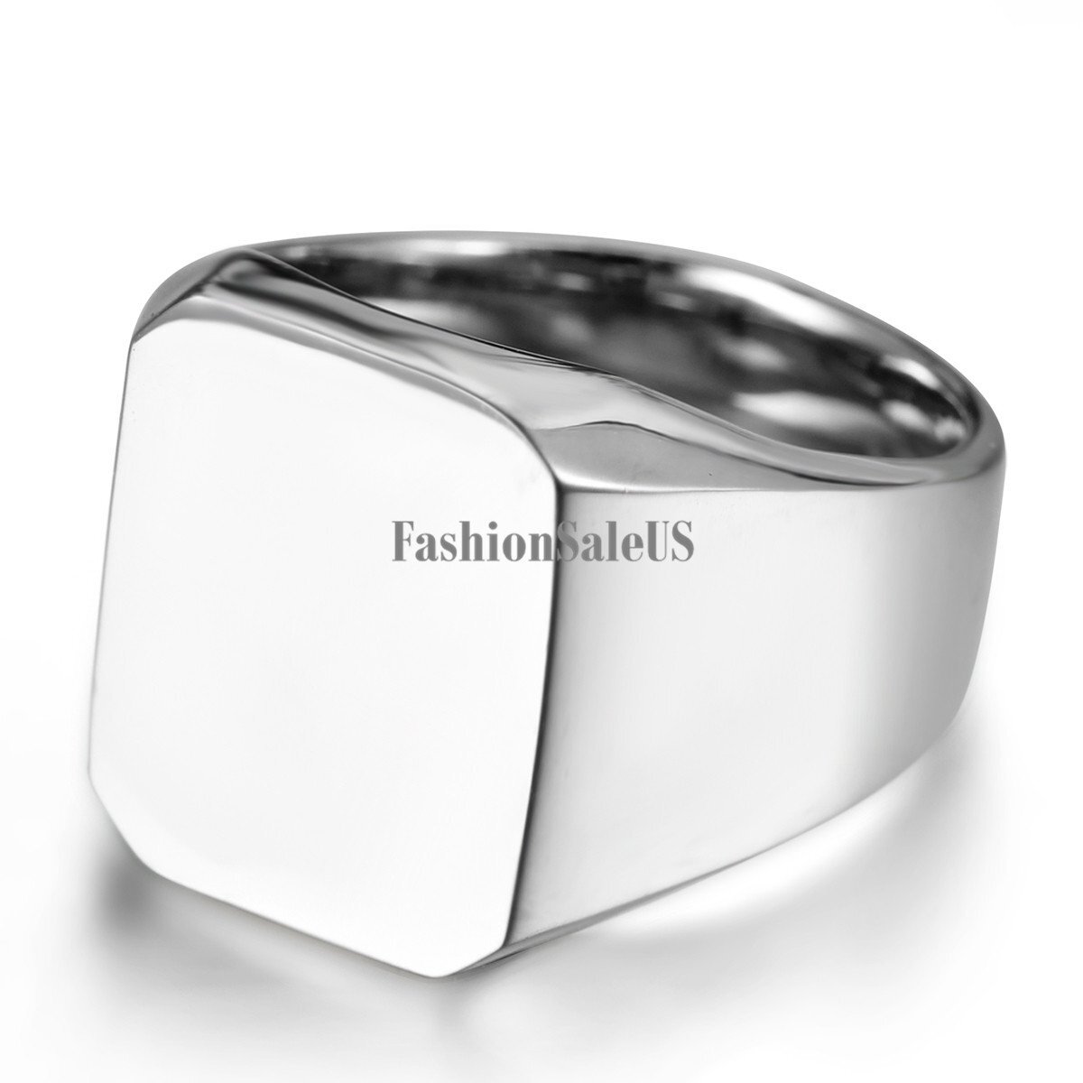 New Polished Silver Tone Biker Signet Stainless Steel Ring Mens Band Size 7-14