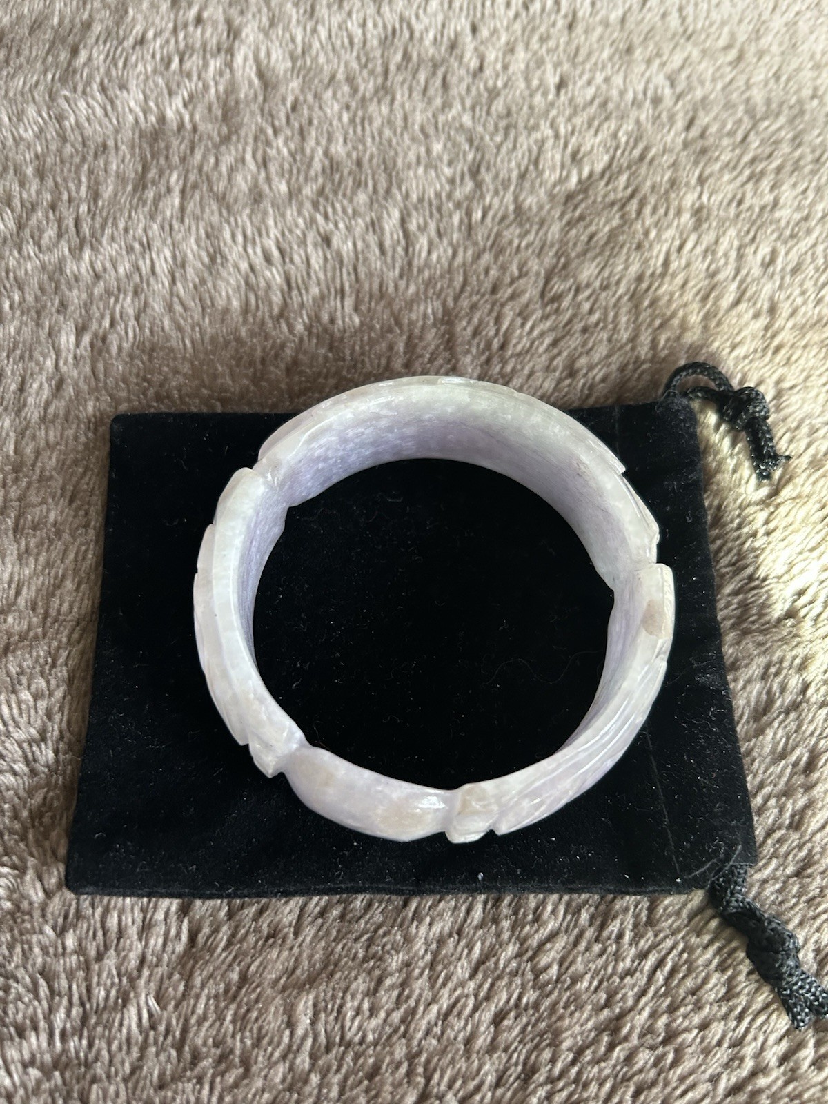 58-59MM Lavender Purple Burma Jadeite Jade Dragon Phoenix Carved Bracelet