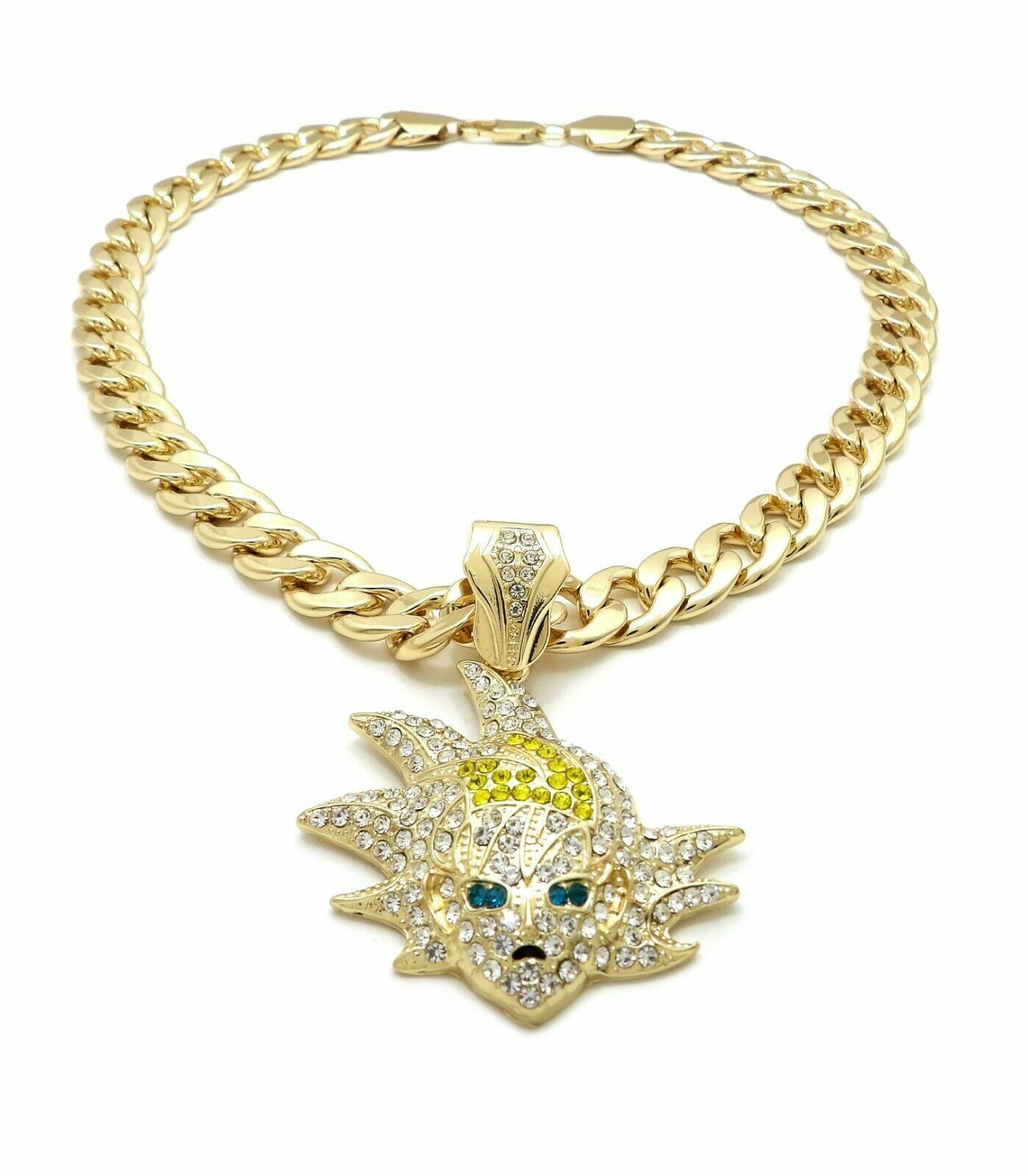 ICED HIP HOP SON GOKU PENDANT & 11mm 20″ CUBAN CHOKER CHAIN BLING NECKLACE