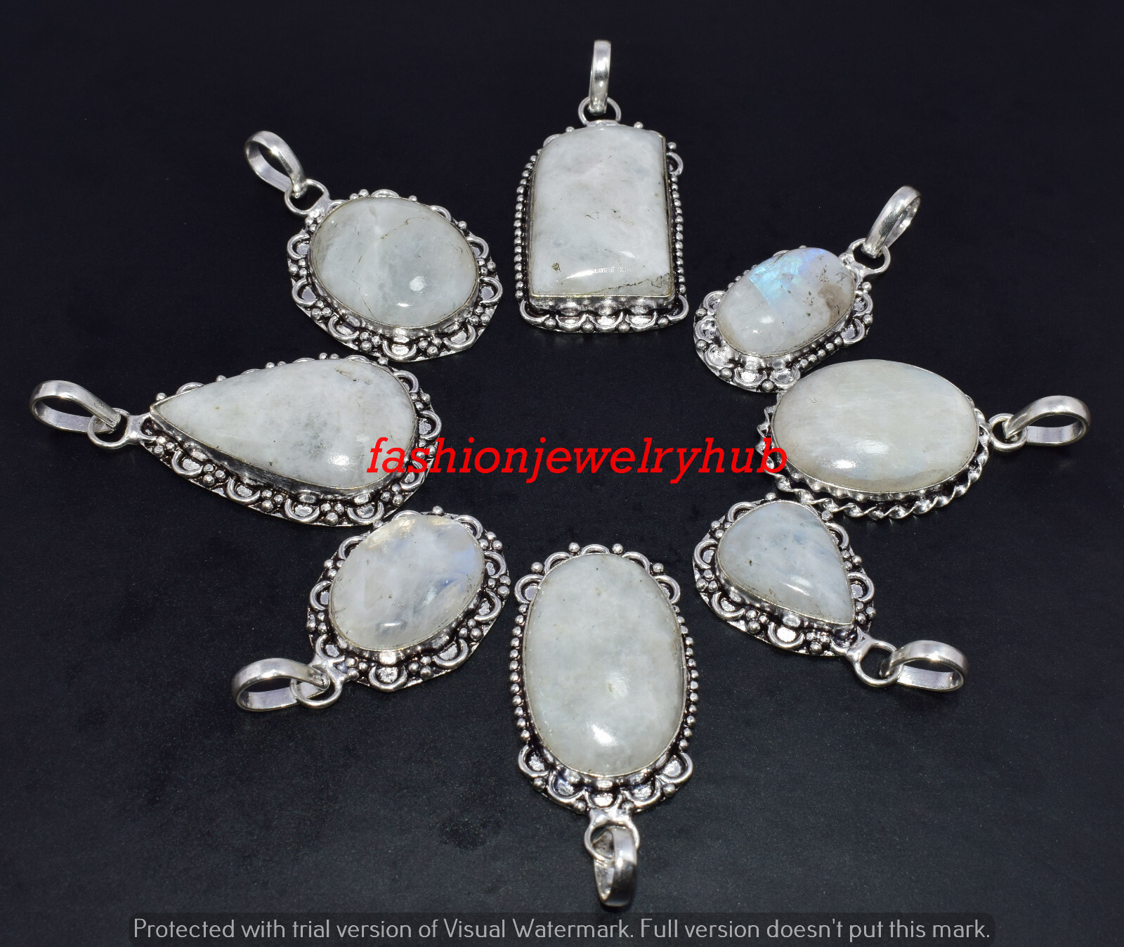 Rainbow Moonstone Gemstone Pendant 10pcs Wholesale Lot 925 Silver Plated Jewelry