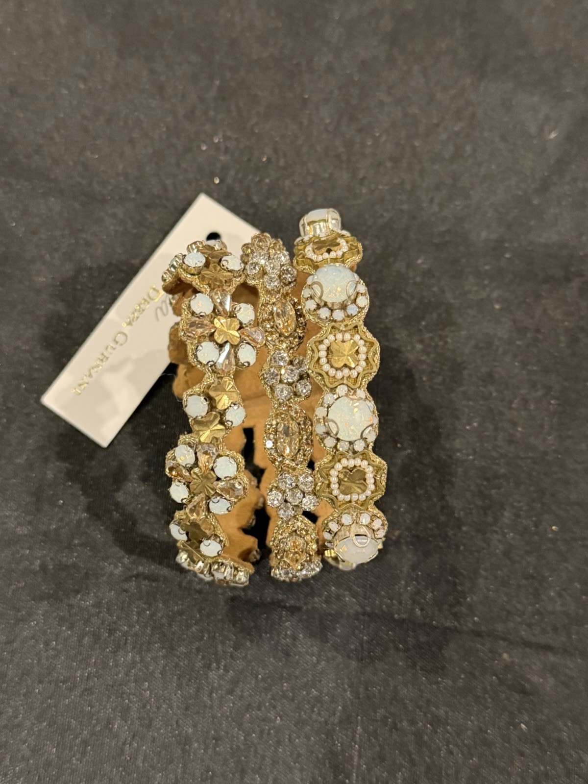 Deepa Gurnani Brass And Leather Bracelet With Stones NWT