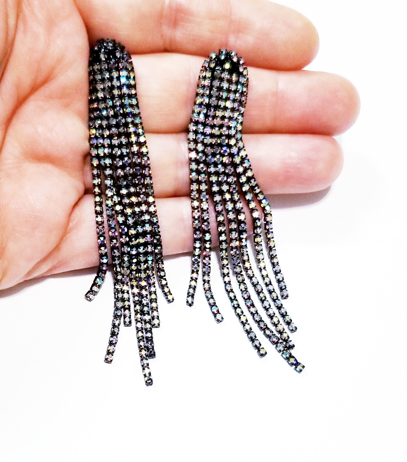 Chandelier Drop Dangle Earrings Rhinestone Crystal 3.6 inch AB Iridescent
