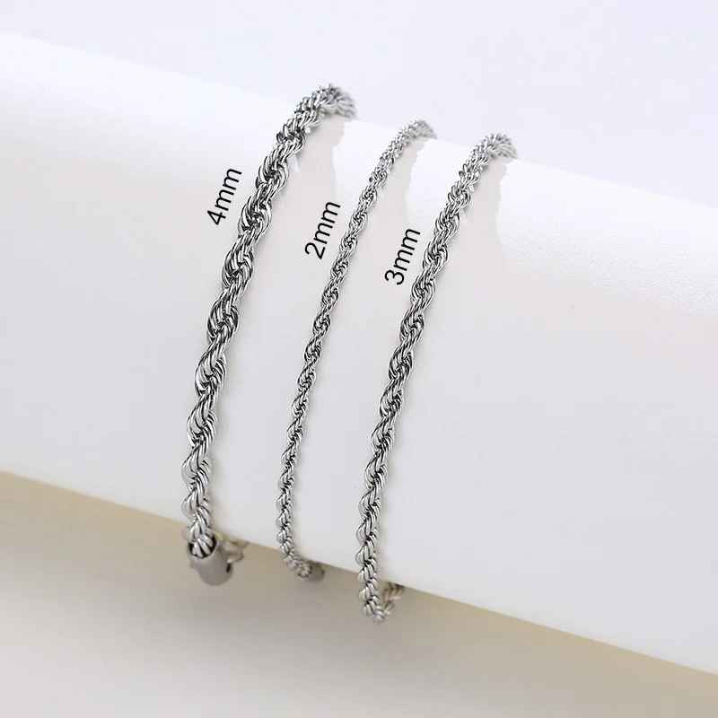 Unisex Rope Chain Bracelets for Men Women, Stainless Steel Twisted Links Chain