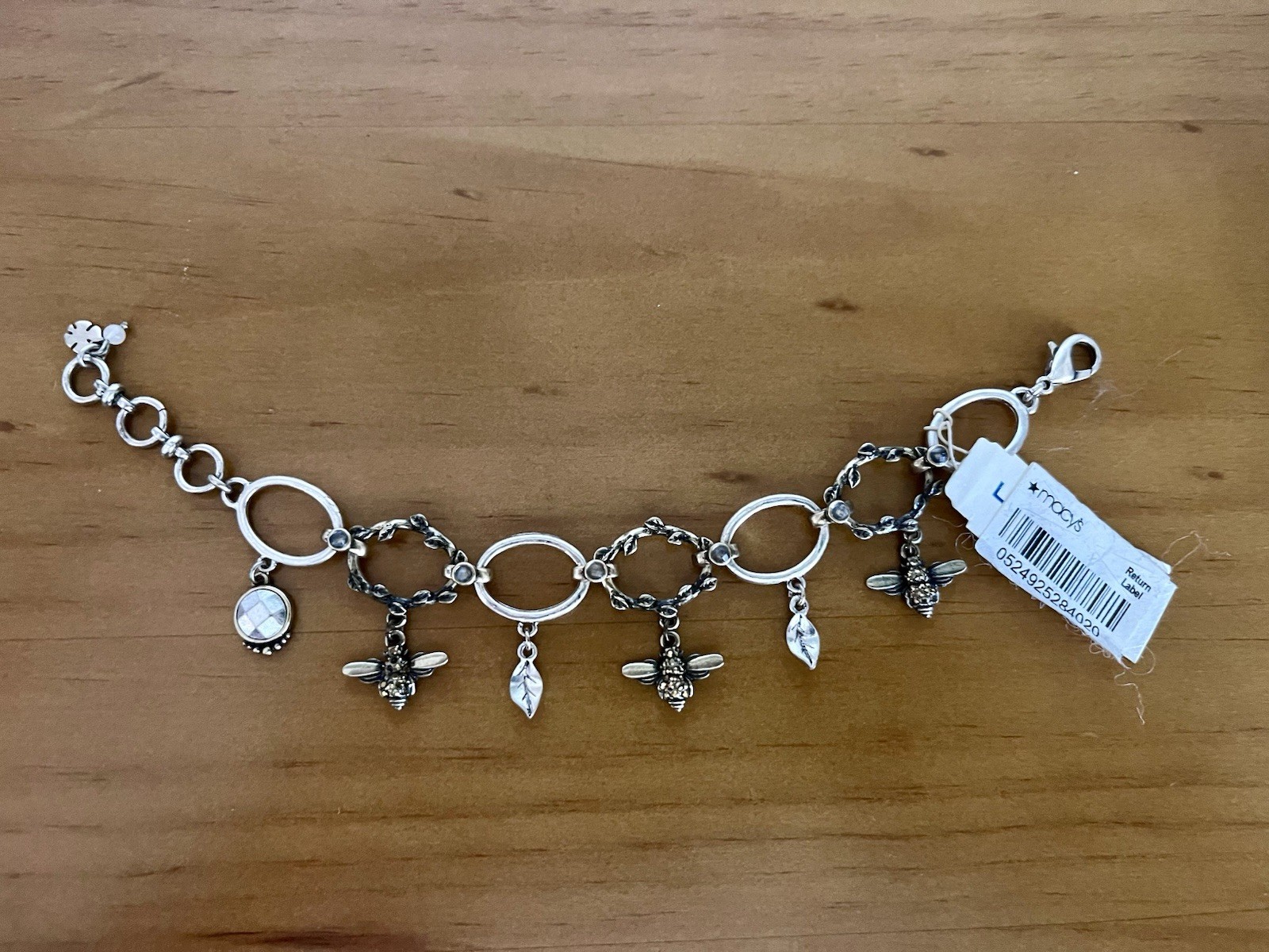 Leaf Bee Rhinestone Charm Bracelet Lucky Brand Silver Gold Tone