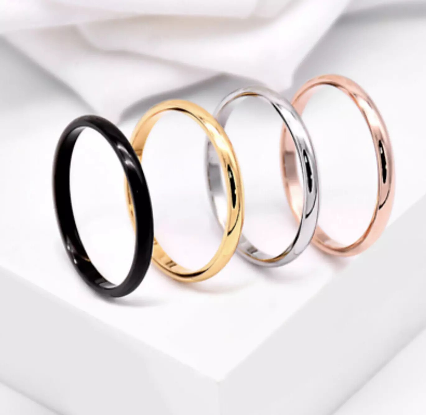2mm Gold Plated Stainless Steel Stackable Ring Wedding Band Women Girl size 5-9