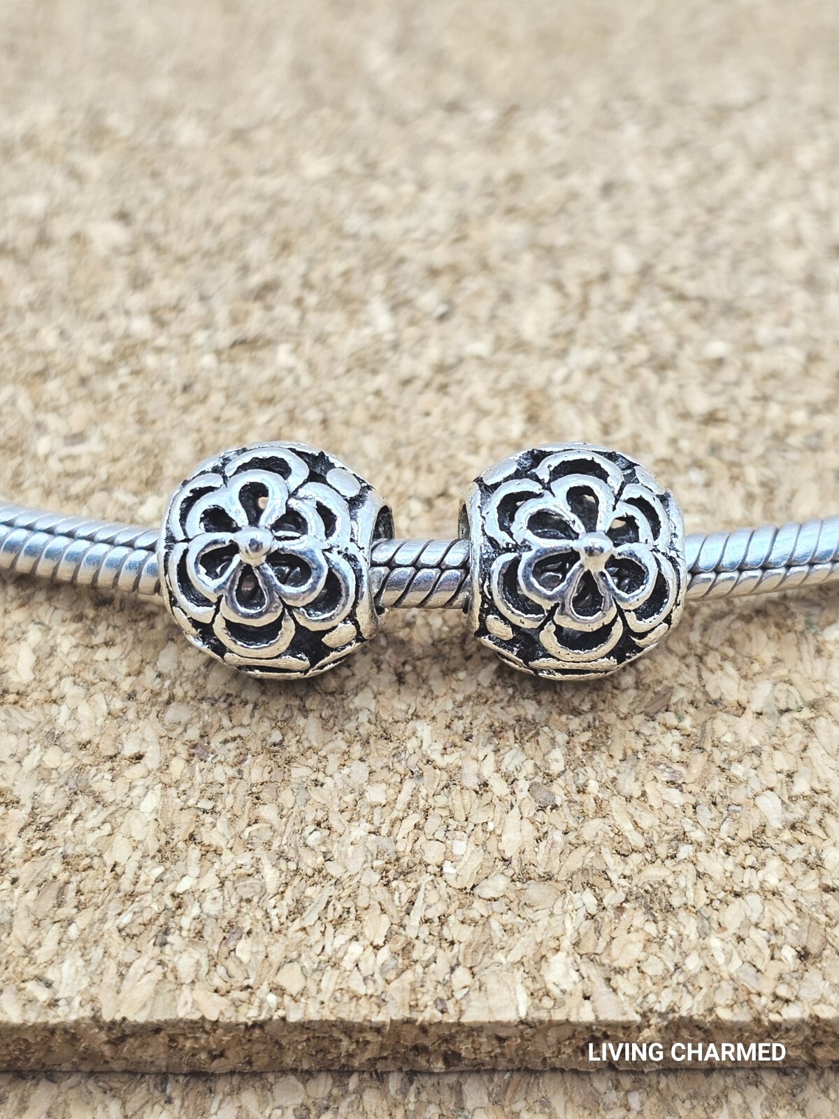 2 Authentic Daisy Flower Silver Spacer European Charm Beads