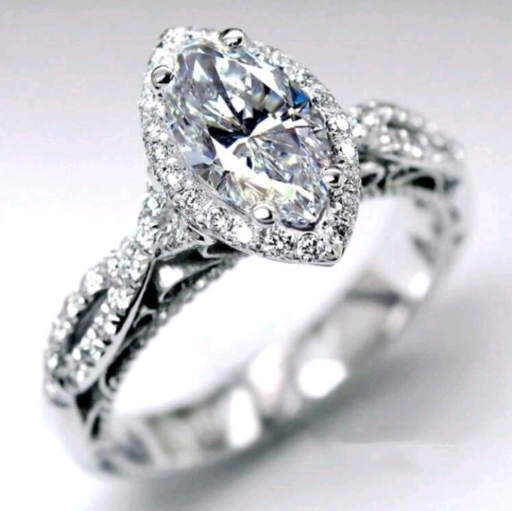 Silver-Plated Copper White/Colorless Marquise Cut And Inlay CZ Ring Size 7